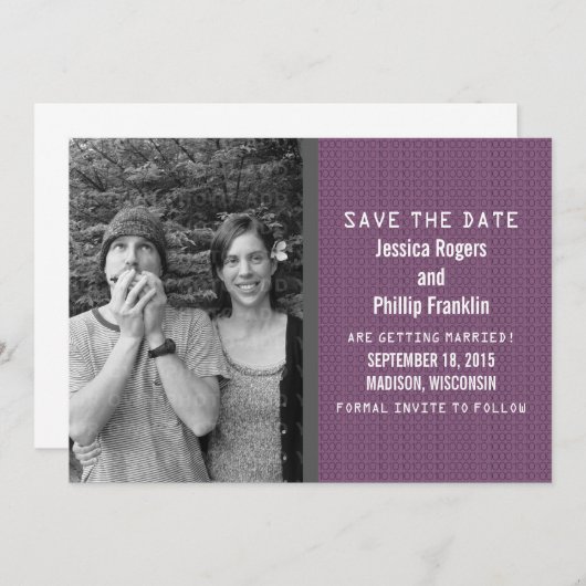 Invitation Purple Binary Code Photo Enregistrer la date Invit (Devant / Derrière)
