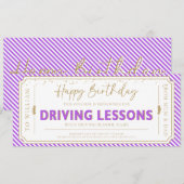 Invitation Purple Birthday Driving Lessons Gift Voucher Card (Devant / Derrière)