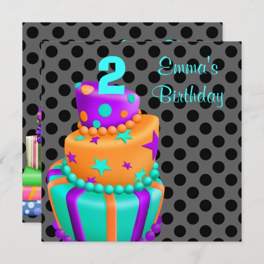 Invitation Purple Black Cake présente les filles 2e anniversa (Devant / Derrière)