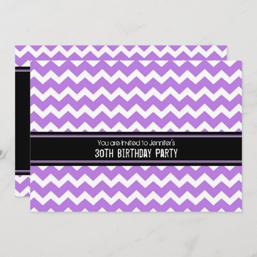 Invitation Purple Black Chevron 30e anniversaire (Devant / Derrière)