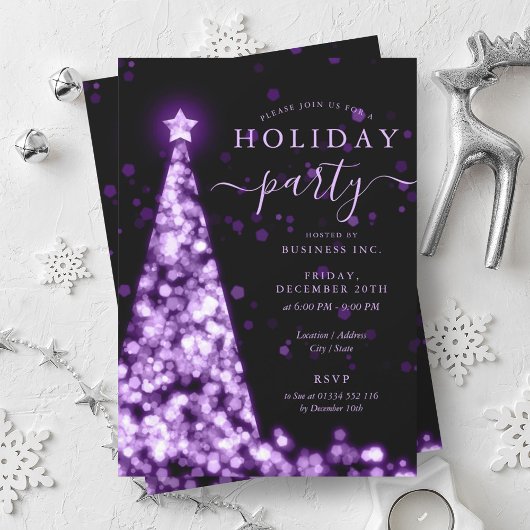 Invitation Purple Black Christmas Tree Company Fête de Noël