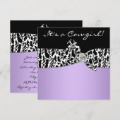 Invitation Purple Black Cow Print Cowgirl Baby shower (Devant / Derrière)