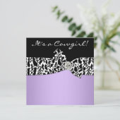 Invitation Purple Black Cow Print Cowgirl Baby shower (Debout devant)