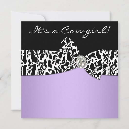 Invitation Purple Black Cow Print Cowgirl Baby shower (Devant)