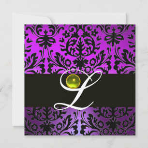 INVITATION PURPLE BLACK DAMASK MONOGRAM JAUNE TOPAZ