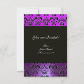 Invitation PURPLE BLACK DAMASK MONOGRAM RSVP, turquase bleue (Dos)