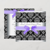 Invitation Purple Black Damask Sweet 16 Anniversaire (Devant / Derrière)