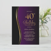 Invitation Purple Black Gold 40e fête d'anniversaire (Debout devant)