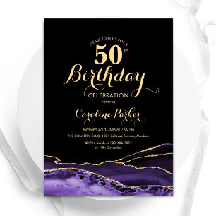 Invitation Purple Black Gold Agate 50e anniversaire