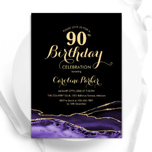 Invitation Purple Black Gold Agate 90e anniversaire
