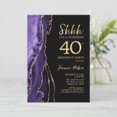 Invitation Purple Black Gold Agate Surprise 40e anniversaire (Debout devant)