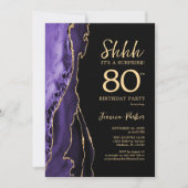 Invitation Purple Black Gold Agate Surprise 80e anniversaire (Devant)