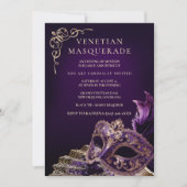 Invitation Purple Black Masquerade Ball Elegant Venetian  (Devant)