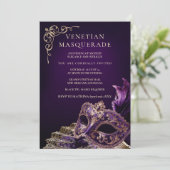 Invitation Purple Black Masquerade Ball Elegant Venetian  (Debout devant)