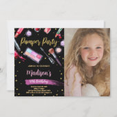 Invitation Purple Black Photo Pamper Party Anniversaire (Devant)