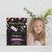 Invitation Purple Black Photo Pamper Party Anniversaire (Debout devant)