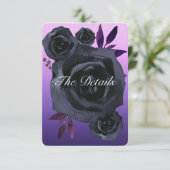 Invitation Purple Black Rose Goth Détails du Mariage (Debout devant)