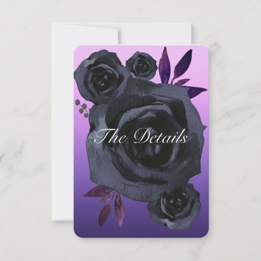 Invitation Purple Black Rose Goth Détails du Mariage (Devant)