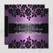 Invitation Purple & Black Rose Sweet 16 Anniversaire Invitati (Devant / Derrière)
