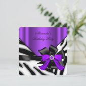 Invitation Purple Black Zebra Frappe Anniversaire (Debout devant)