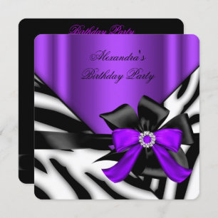 Invitation Purple Black Zebra Frappe Anniversaire