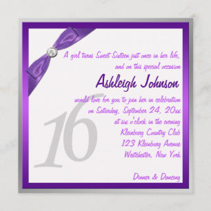 Invitation Purple, blanc et argent avec Crystal Sweet 16