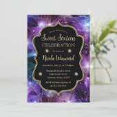 Invitation Purple & Bleu Minuit Cristal Galaxy Sweet 16 (Debout devant)