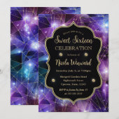 Invitation Purple & Bleu Minuit Cristal Galaxy Sweet 16 (Devant / Derrière)