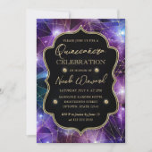 Invitation Purple & Bleu Minuit Crystal Galaxy Quinceanera (Devant)