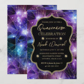 Invitation Purple & Bleu Minuit Crystal Galaxy Quinceanera (Devant / Derrière)