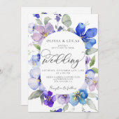 Invitation Purple Bleu Ressort tout en 1 Budget QR Mariage (Devant / Derrière)