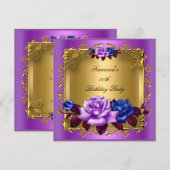 Invitation Purple Bleu Rose Gold Élégante fête d'anniversaire (Devant / Derrière)