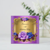 Invitation Purple Bleu Rose Gold Élégante fête d'anniversaire (Debout devant)