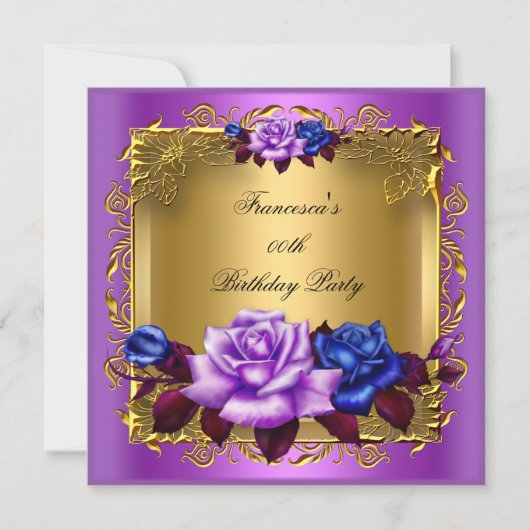 Invitation Purple Bleu Rose Gold Élégante fête d'anniversaire (Devant)