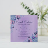 Invitation Purple & Bleu Shimmer Butterfly Sweet 16 Invitatio (Debout devant)