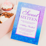 Invitation Purple bleu sirène parties scintillant bleu turquo<br><div class="desc">Une douche à parties scintillant mauve moderne,  assez chic et élégante sombre avec turquoise océan bleu parties scintillant ombre color block Sweet 16 anniversaire invitation à la fête.</div>