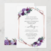 Invitation Purple Bloom Vert géométrique Mariage moderne (Devant / Derrière)