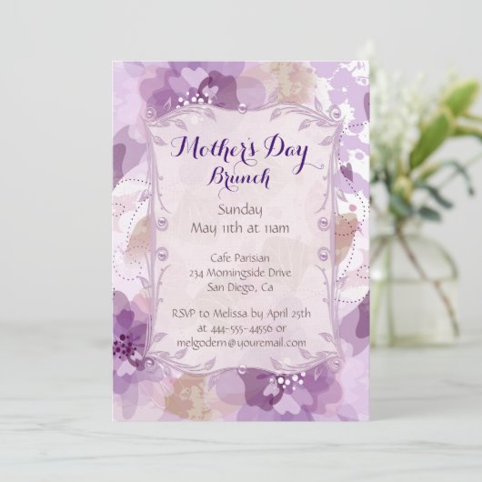 Invitation Purple Blossoms Fête des Mères Brunch (Debout devant)