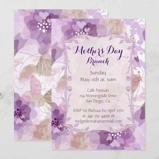 Invitation Purple Blossoms Fête des Mères Brunch (Devant / Derrière)