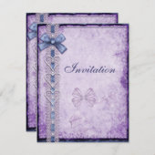 Invitation Purple Blue Antique Papier Bow (Devant / Derrière)