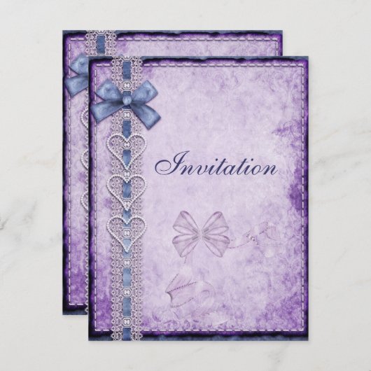 Invitation Purple Blue Antique Papier Bow (Devant / Derrière)