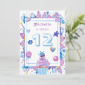 Invitation Purple Blue Dessert Aquarelle Anniversaire Invitat (Debout devant)
