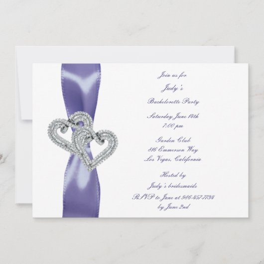 Invitation Purple Blue Diamond Hearts Bachelorette Party (Devant)