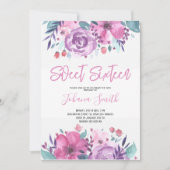 Invitation Purple Blue Floral Seizième anniversaire Invitatio (Devant)