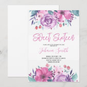 Invitation Purple Blue Floral Seizième anniversaire Invitatio (Devant / Derrière)