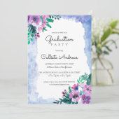 Invitation Purple Blue Floral Watercolor Party (Debout devant)