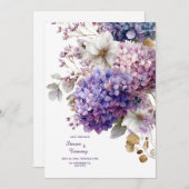 Invitation Purple Blue Hydrangea Gold Floral Watercolor (Devant / Derrière)