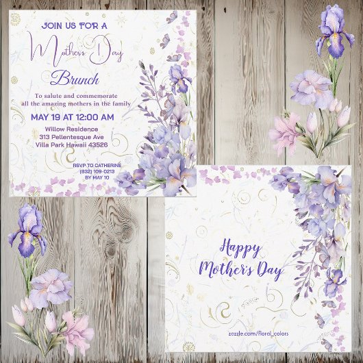 Invitation Purple Blue Iris mignon papillon Fête des mères Br