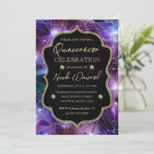 Invitation Purple & Blue Midnight Crystal Galaxy Quinceanera