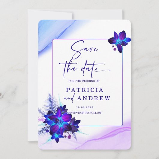 Invitation Purple Blue Orchid Wedding Enregistrer la date Inv (Devant)